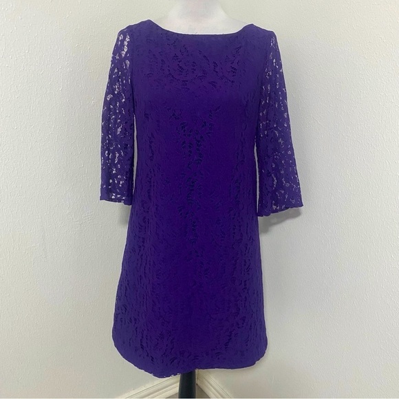 Nine West Womens Shift Dress Size 8 Lace with Inner Slip Knee Length Purple EUC - Picture 1 of 7